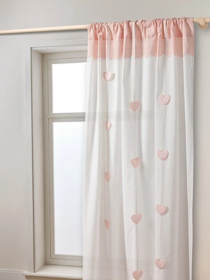 Vertbaudet Vorhang mit Deko-Girlande Kinderzimmer MEIN HERZ Rosa Baumwolle - Bild 3