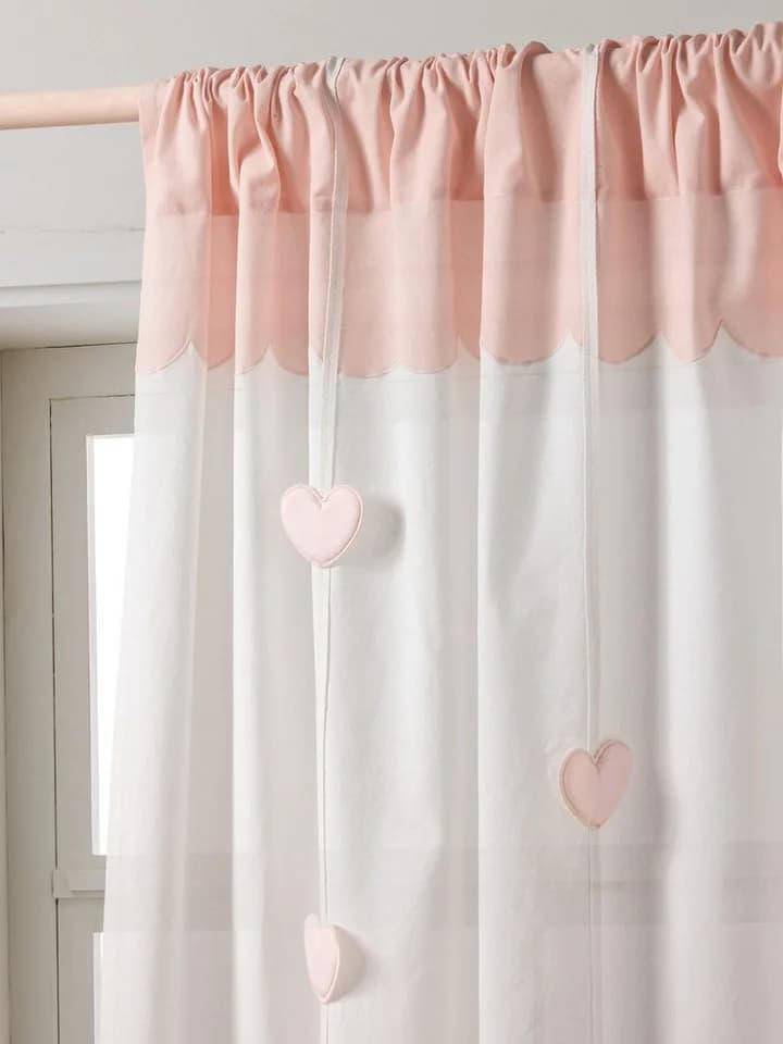 Vertbaudet Vorhang mit Deko-Girlande Kinderzimmer MEIN HERZ Rosa Baumwolle - Bild 5