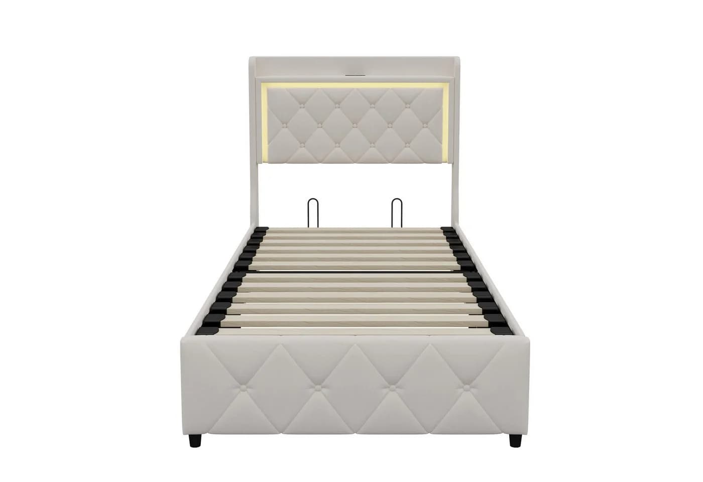 Gdood LED Polsterbett Beige Samt mit Stauraum und Lattenrost