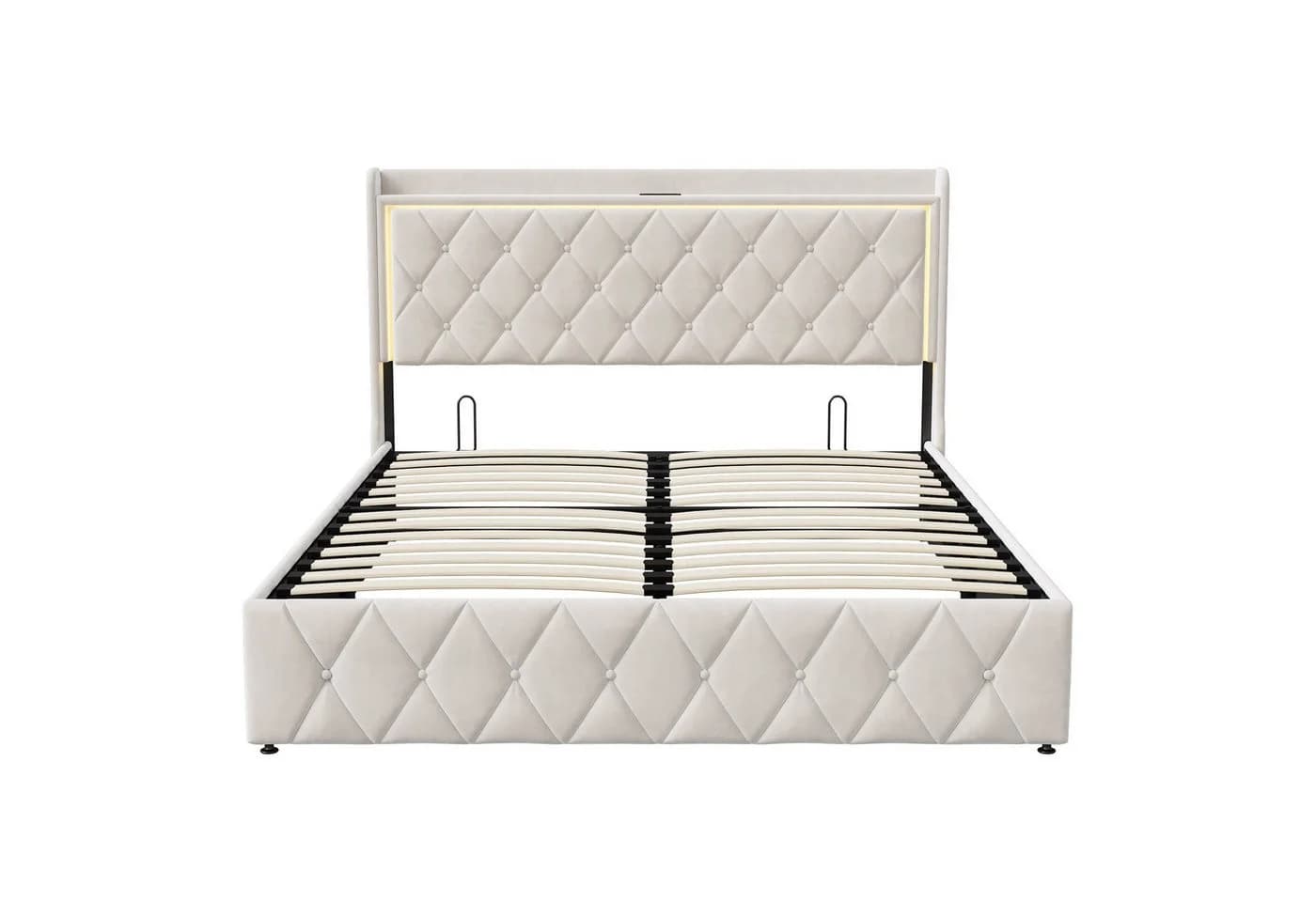 Gdood LED Polsterbett mit Stauraum und Samtbezug Beige - Bild 4