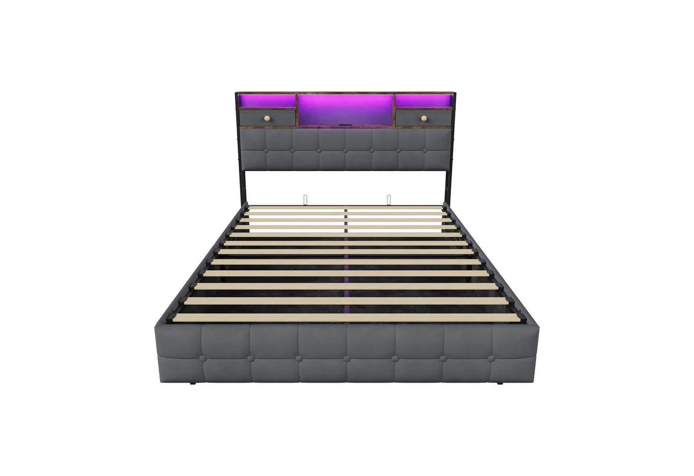 Gdood Polsterbett Stauraumbett mit LED-Beleuchtung und Samtbezug Grau - Bild 4
