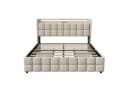 Simurq Polsterbett mit LED-Beleuchtung und Stauraum Beige Leinen Bild 1
