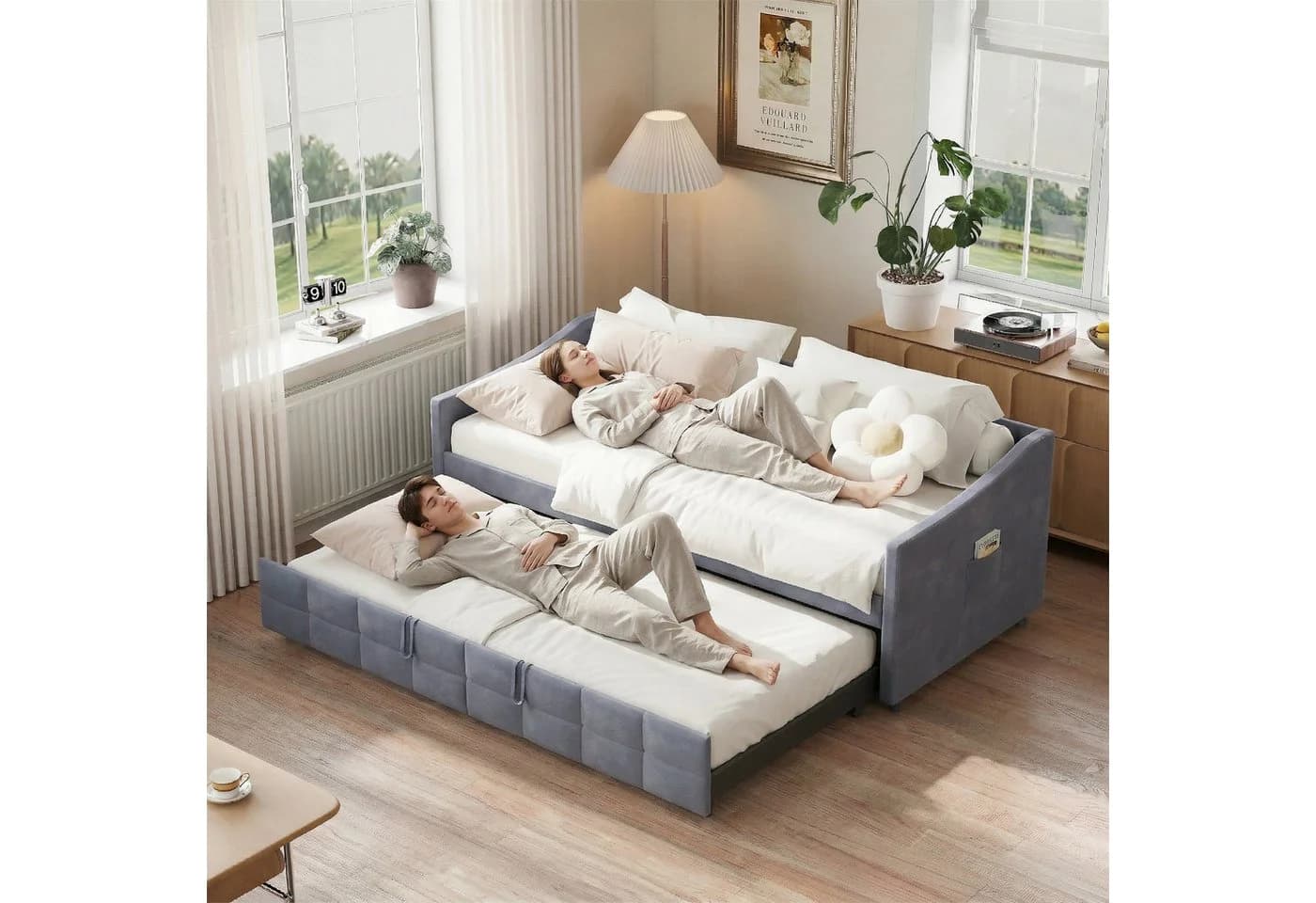 Gdood Polsterbett Ausziehbar Samt Grau - Bild 4