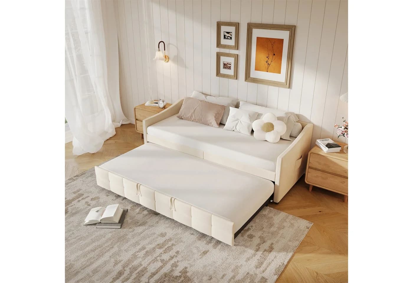 Gdood Polsterbett Ausziehbar Samt Beige - Bild 2