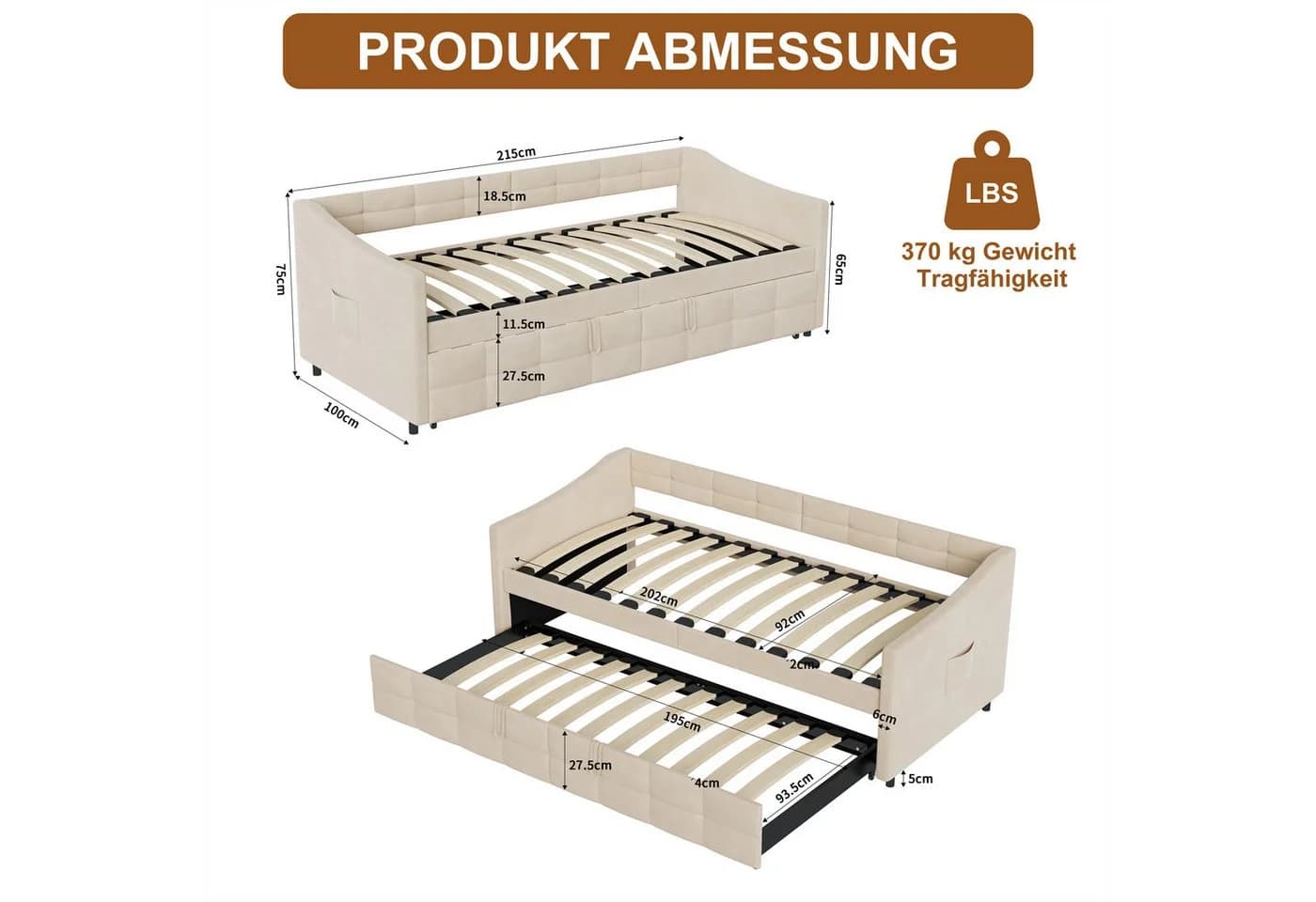 Gdood Polsterbett Ausziehbar Samt Beige - Bild 3