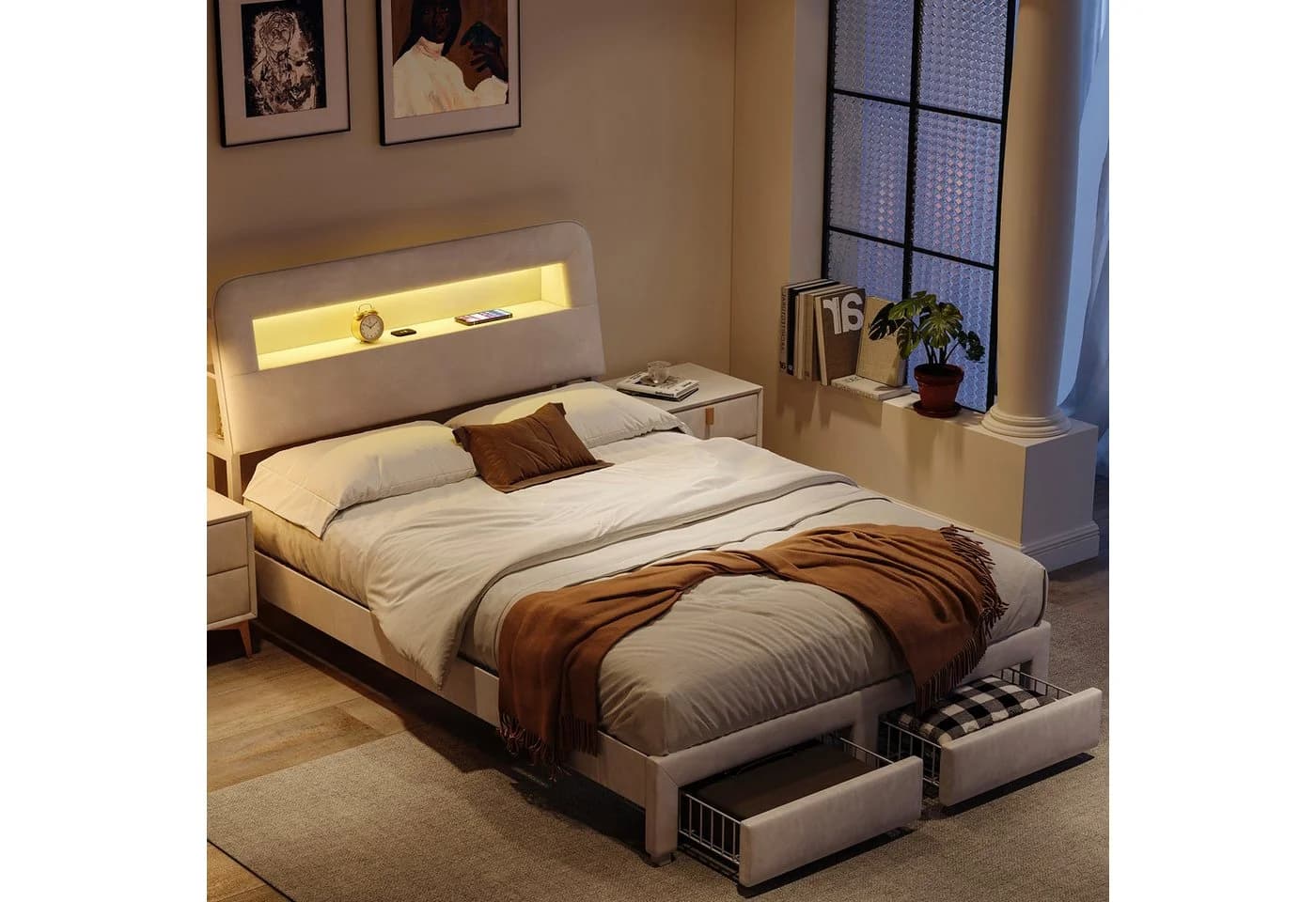 Gdood Polsterbett LED mit Stauraum und USB-Anschlüssen - Bild 2
