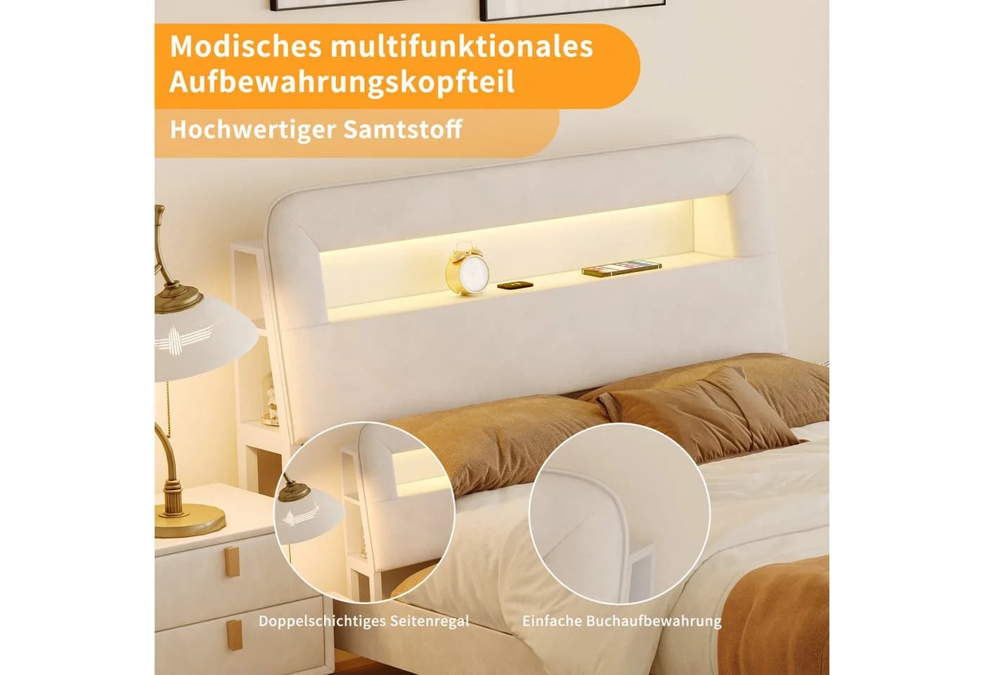 Gdood Polsterbett LED mit Stauraum und USB-Anschlüssen - Bild 5
