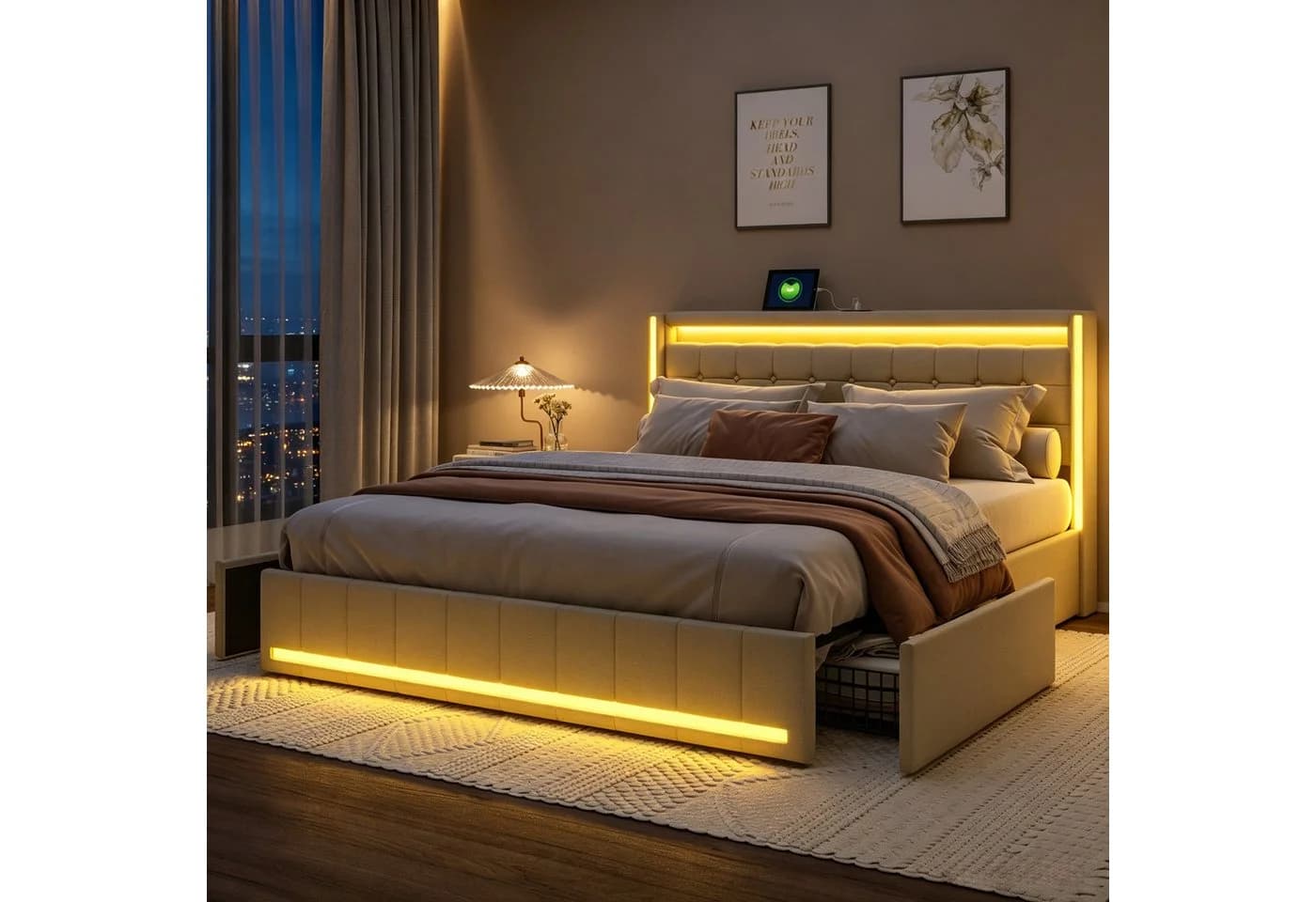 Furnishings Home LED Polsterbett mit Schubladen und USB - Bild 2