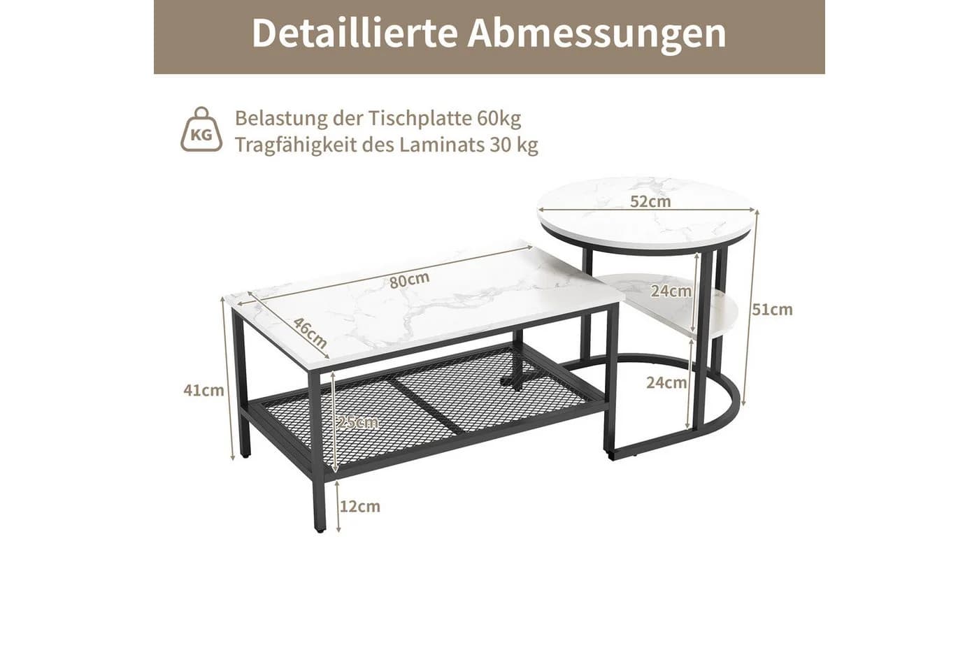 Gdood Couchtisch 2er Set Marmoroptik Schwarz - Bild 3