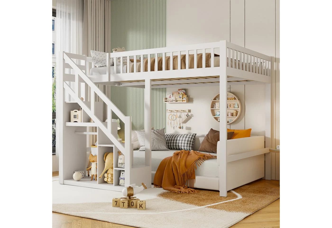 Gdood Hochbett mit Stauraum und Treppe Weiß 140x200 cm - Bild 2