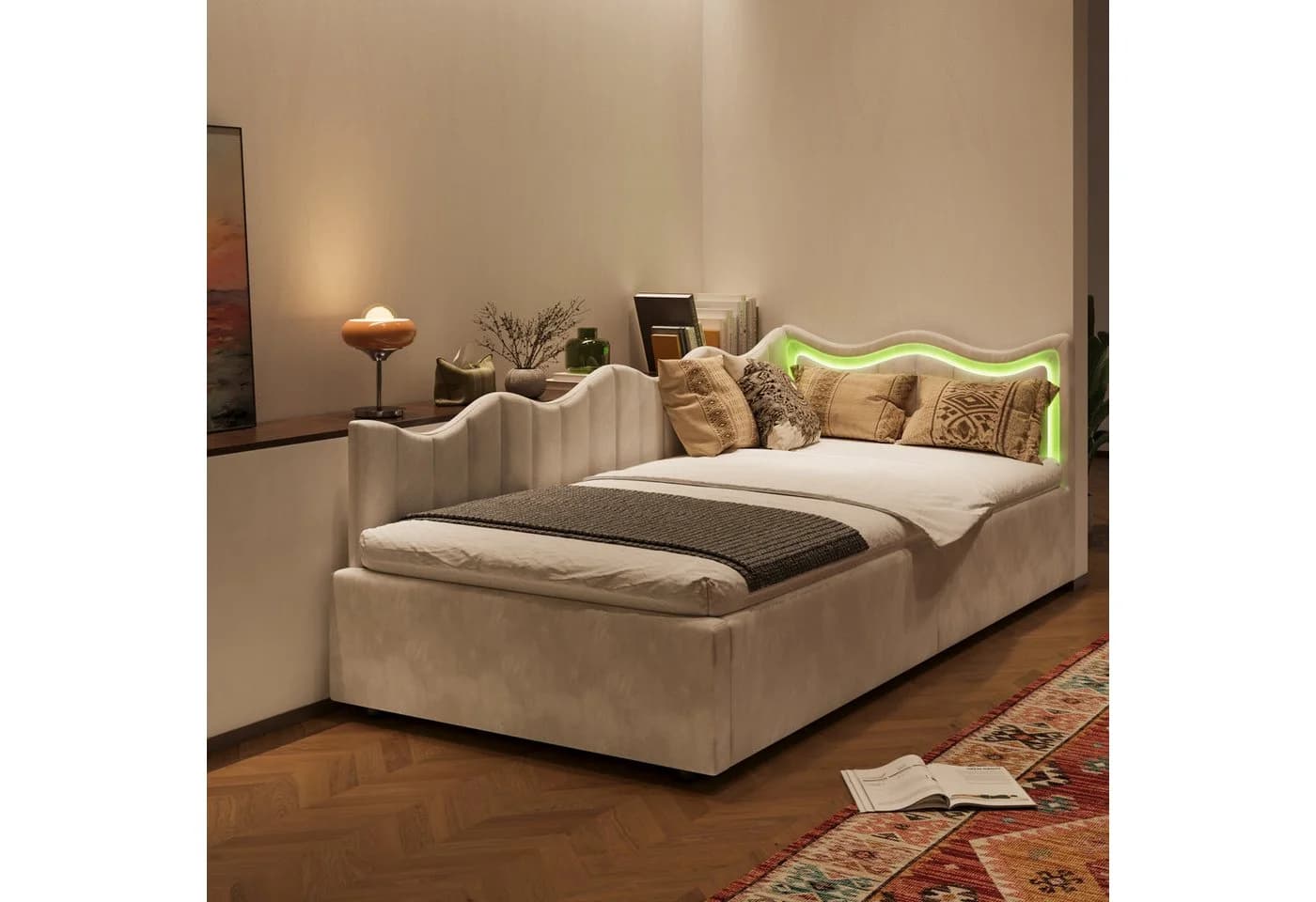 Gdood Polsterbett 90x200 cm mit LED-Beleuchtung und Stauraum - Bild 2