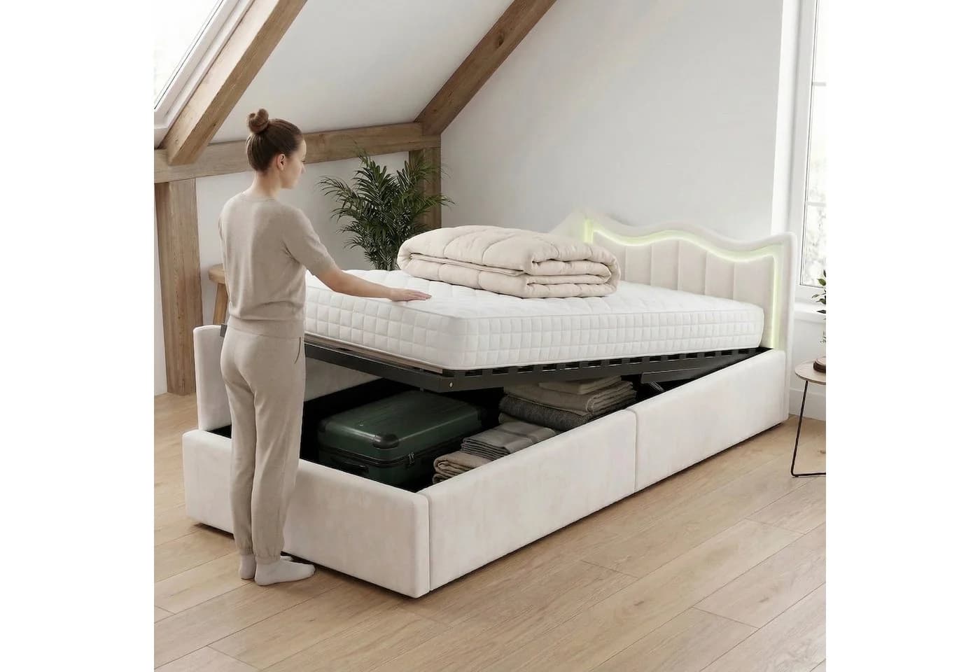 Gdood Polsterbett 90x200 cm mit LED-Beleuchtung und Stauraum - Bild 5