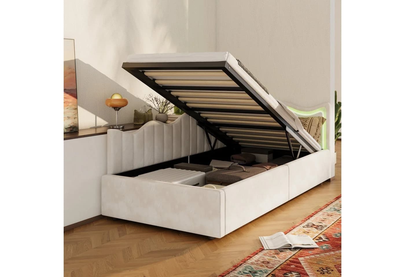 Furnishings Home LED Polsterbett Kinderbett 90x200cm Stauraumbett - Bild 5