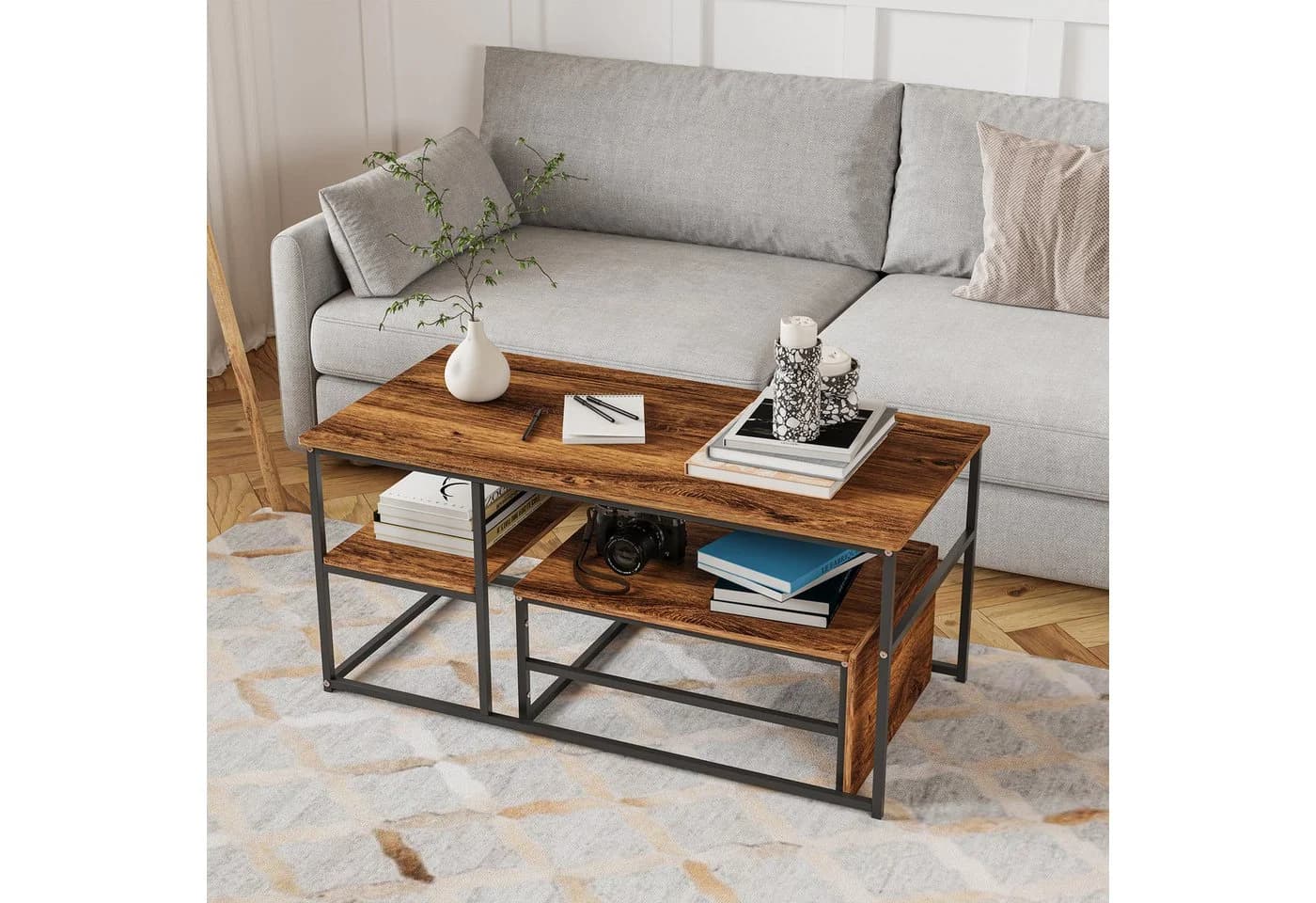 Gdood Couchtisch Rechteck Holzmaserung Stapelbar - Bild 2