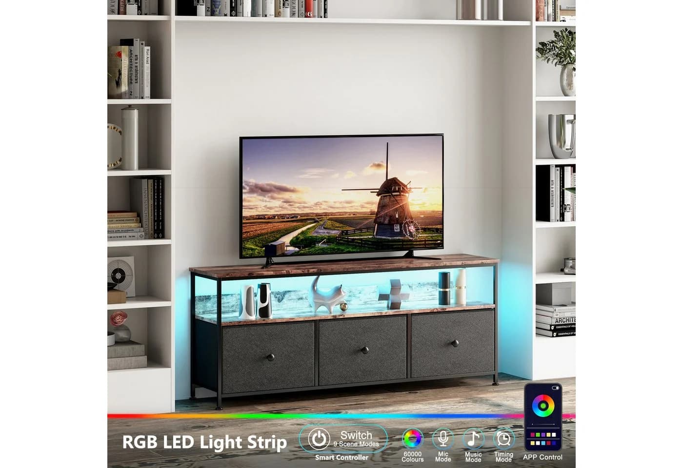 Gdood TV-Schrank Schreibtisch Beistelltisch LED - Bild 5