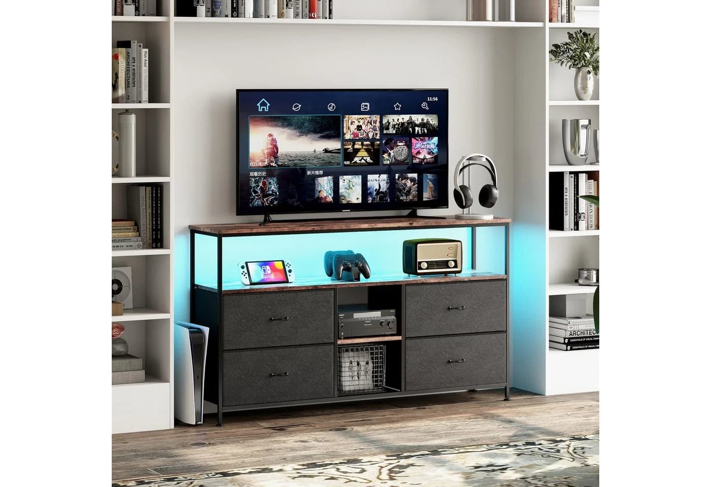Gdood TV-Schrank Schreibtisch Beistelltisch LED 108x29,8x76,8 cm - Bild 2