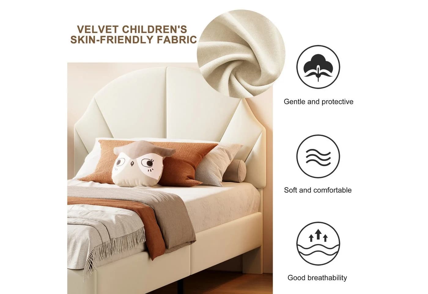 Gdood Polsterbett Einzelbett Samt Beige mit Lattenrost - Bild 4