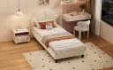Gdood Polsterbett Einzelbett Samt Beige mit Lattenrost Bild 5
