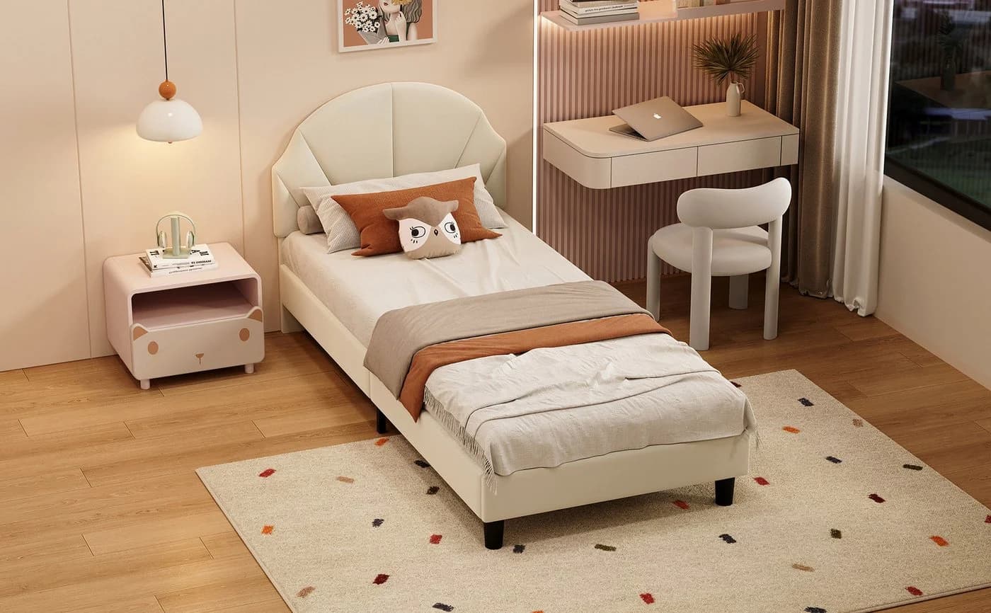 Gdood Polsterbett Einzelbett Samt Beige mit Lattenrost - Bild 5