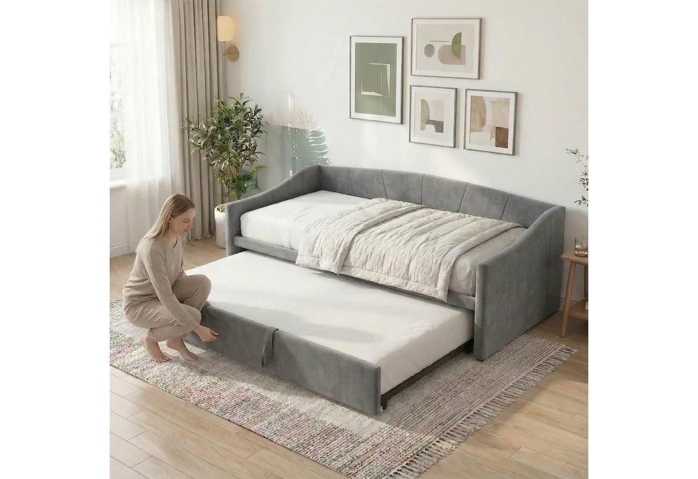 Gdood Polsterbett Samt Grau Modern - Bild 3