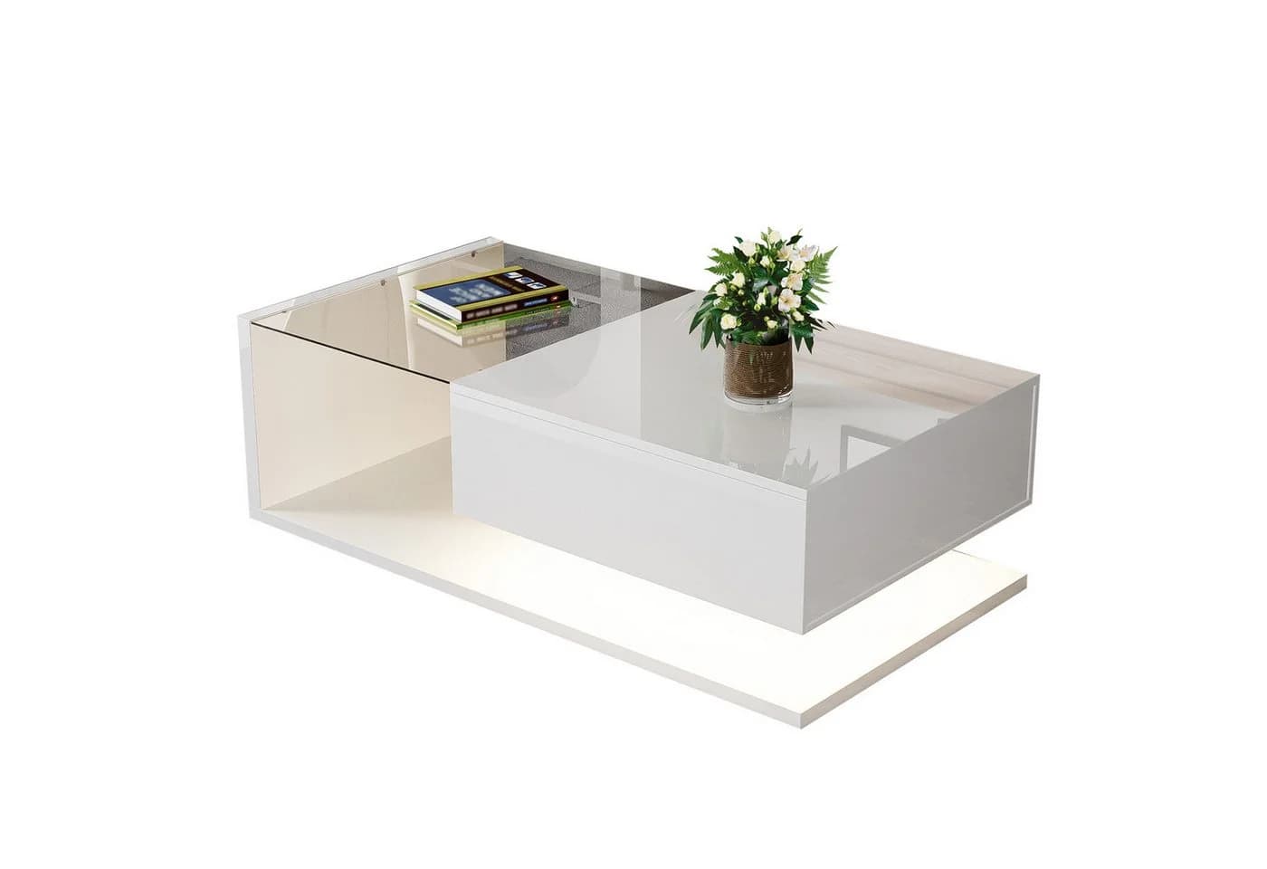 Furnishings Home Couchtisch mit LED-Effekt und Staufach, Weiß/Holzoptik - Bild 5