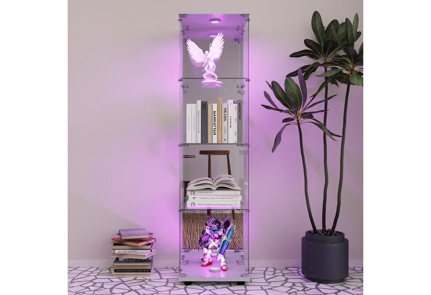 Furnishings Home Glasvitrine Doppeltür Eckvitrine Weiß/Schwarz mit LED - Bild 2