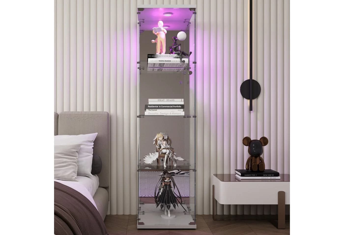 Furnishings Home Glasvitrine Doppeltür Eckvitrine Weiß/Schwarz mit LED - Bild 4