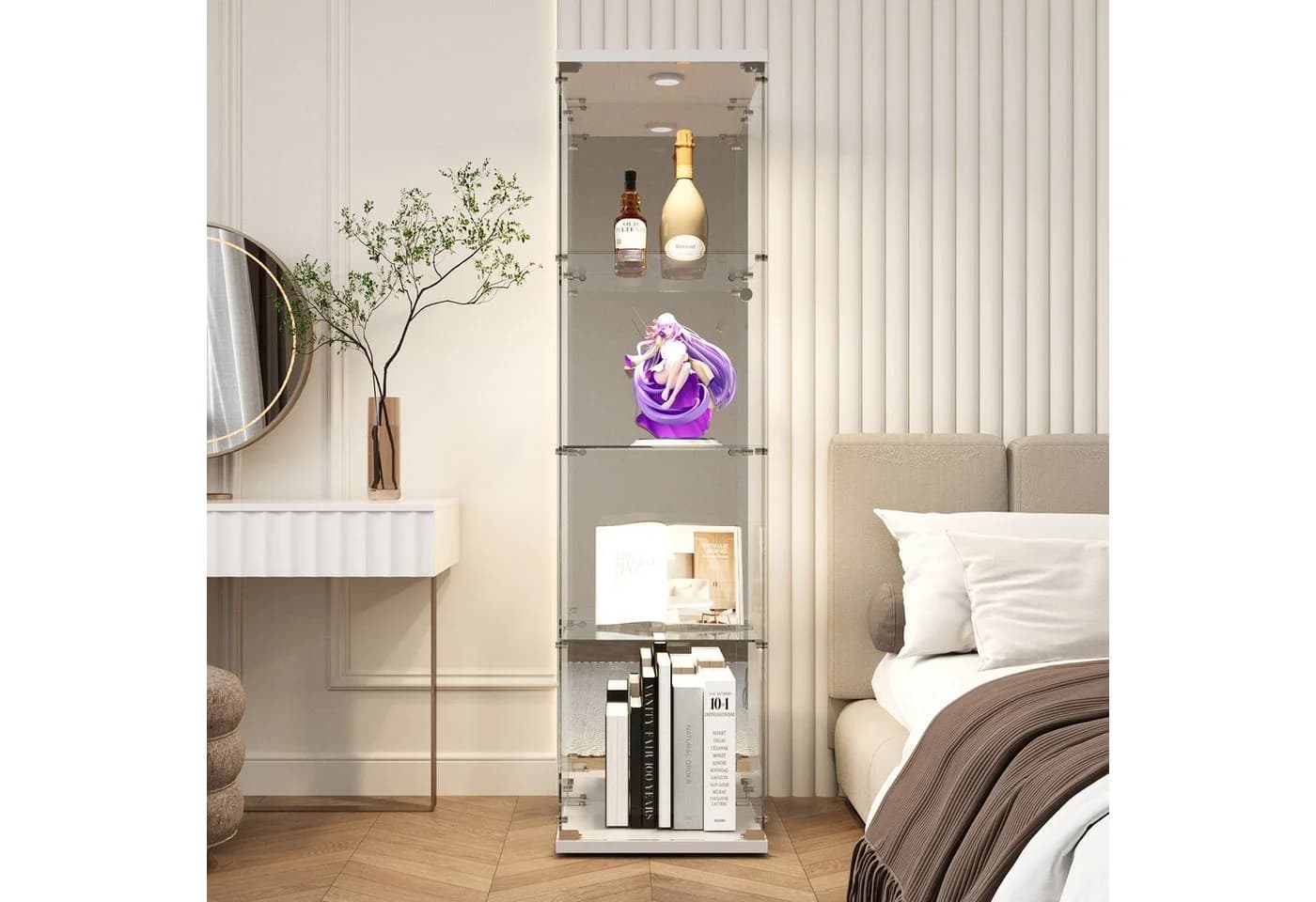 Furnishings Home Glasvitrine Doppeltür Eckvitrine Weiß/Schwarz mit LED - Bild 5
