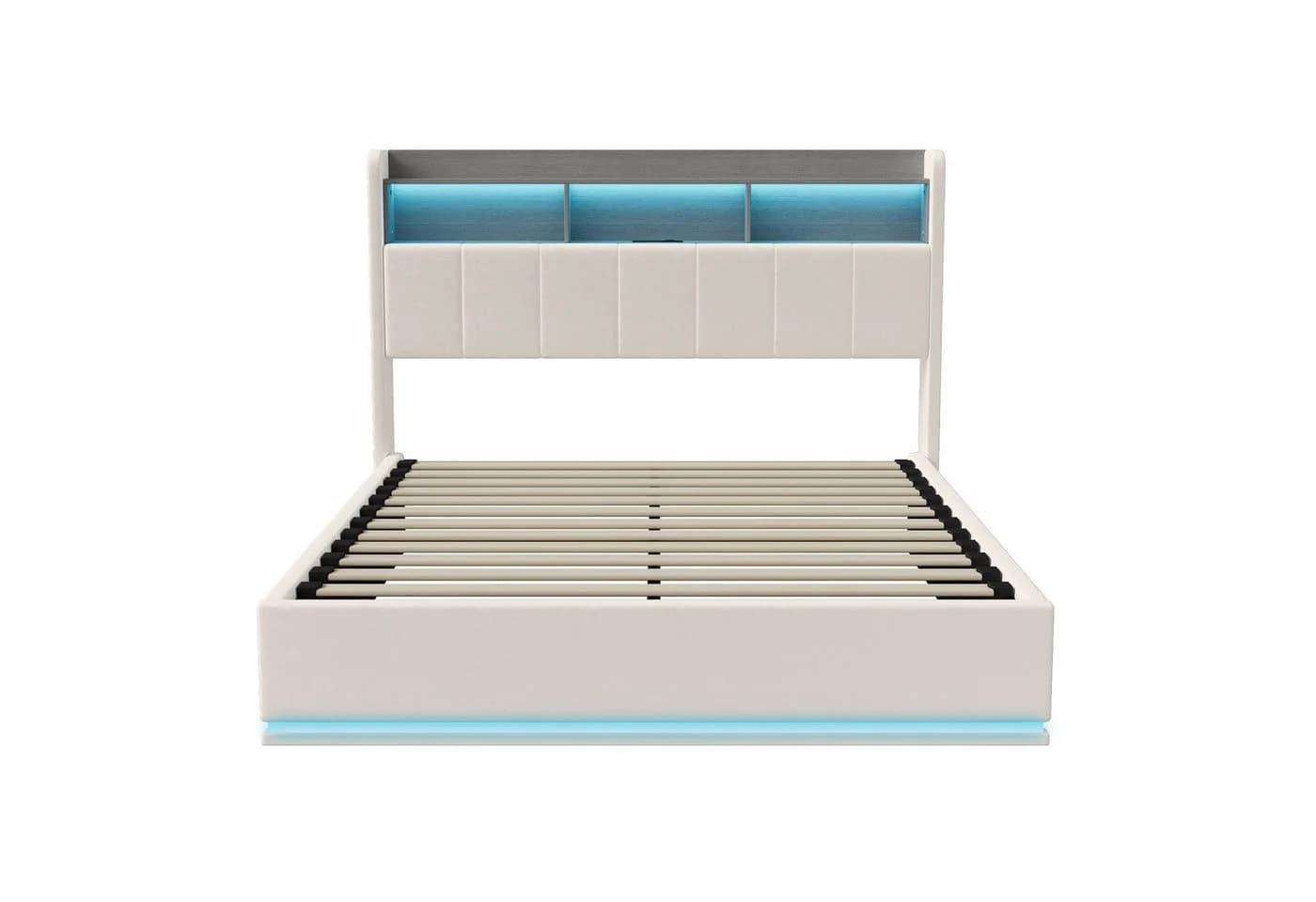 Gdood LED Polsterbett 160x200 cm Beige Samt - Bild 4