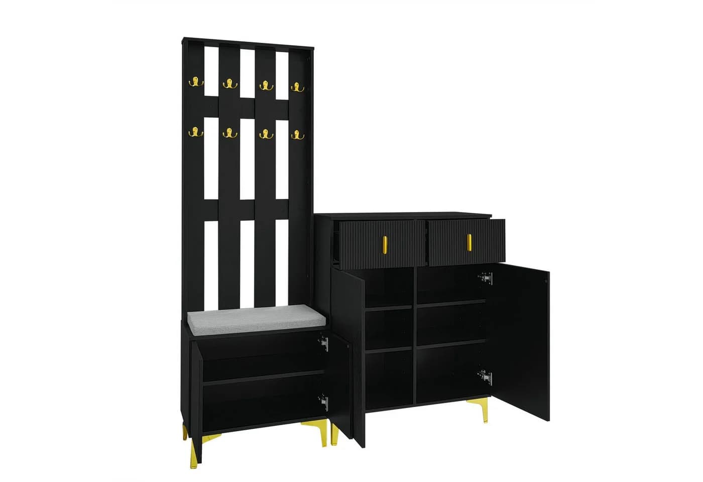 Furnishings Home Garderobenset mit Schuhbank, Schwarz, Push-to-Open - Bild 3