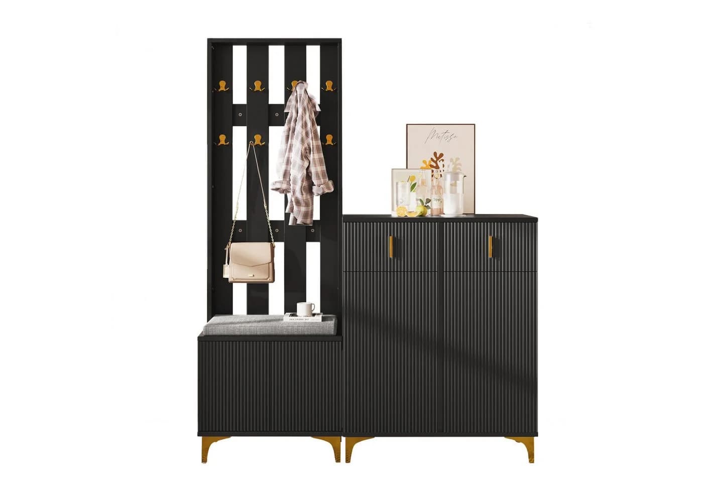 Furnishings Home Garderobenset mit Schuhbank, Schwarz, Push-to-Open - Bild 5