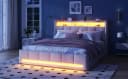 Furnishings Home Polsterbett mit LED, Schubladen & USB, Leinen Beige Bild 2