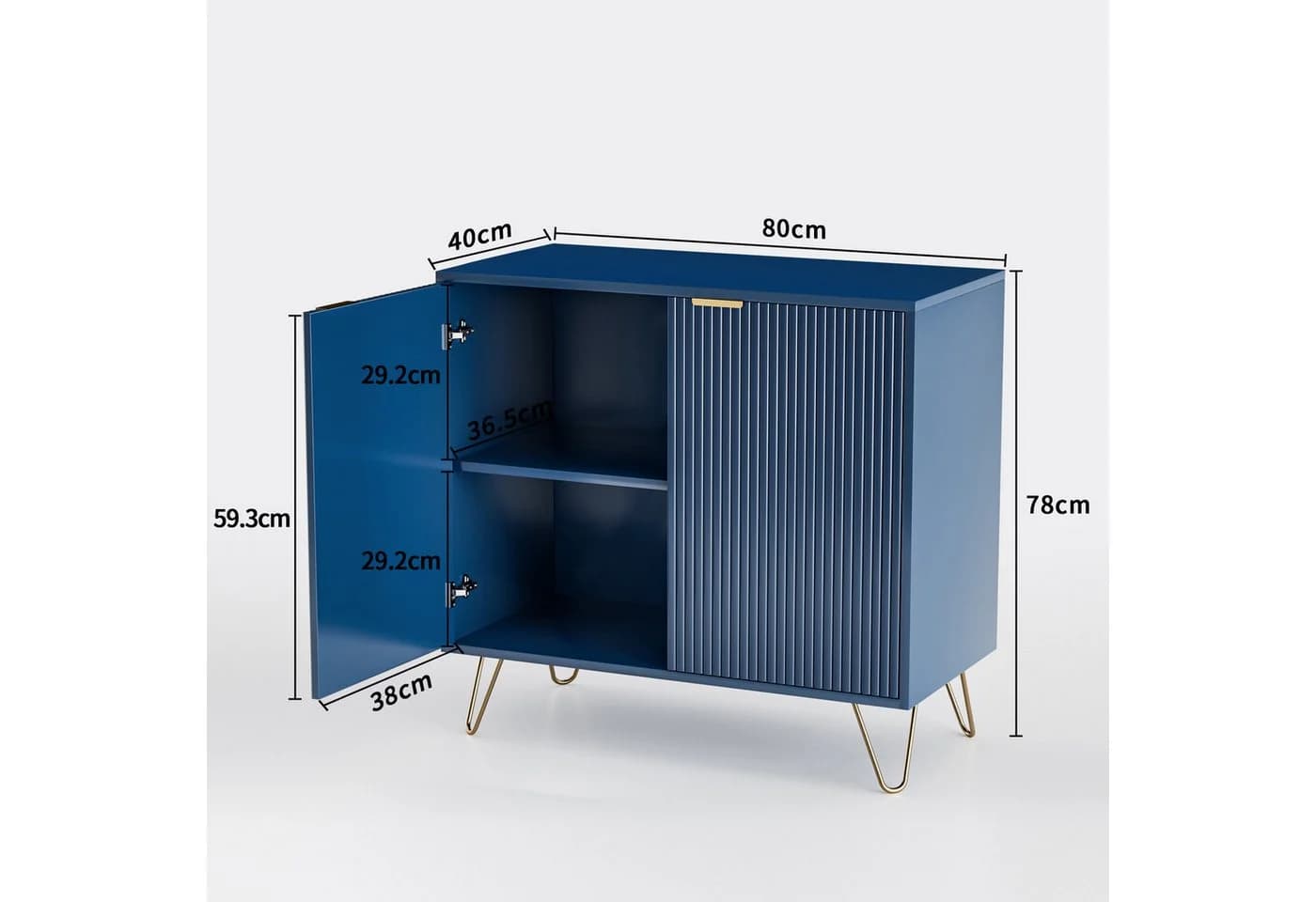 Furnishings Home Sideboard Buffet TV Board Dunkelblau Holz Metall - Bild 4