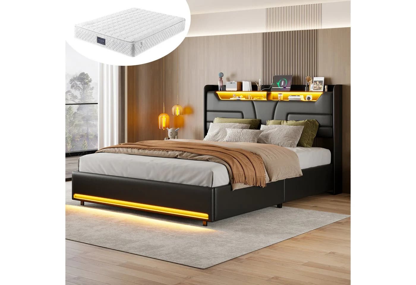 Furnishings Home Polsterbett mit LED, Stauraum & Matratze - Bild 2