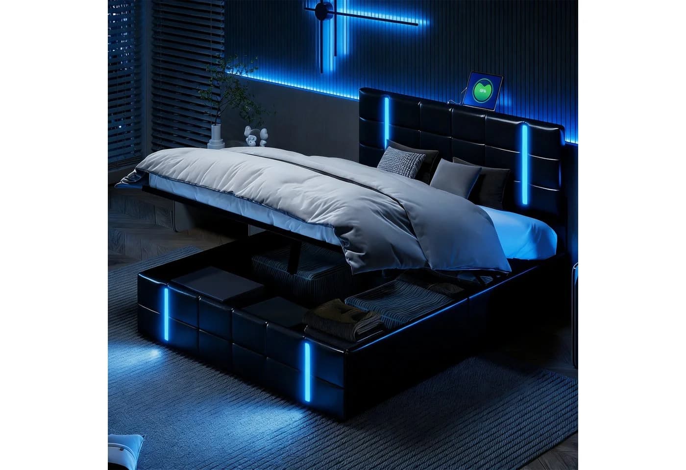 Furnishings Home LED Polsterbett mit Stauraum und Hydraulik - Bild 2