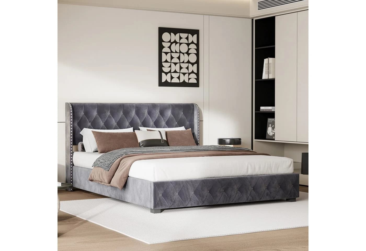 Furnishings Home Polsterbett Grau Samt Stauraumbett mit Lattenrost - Bild 2