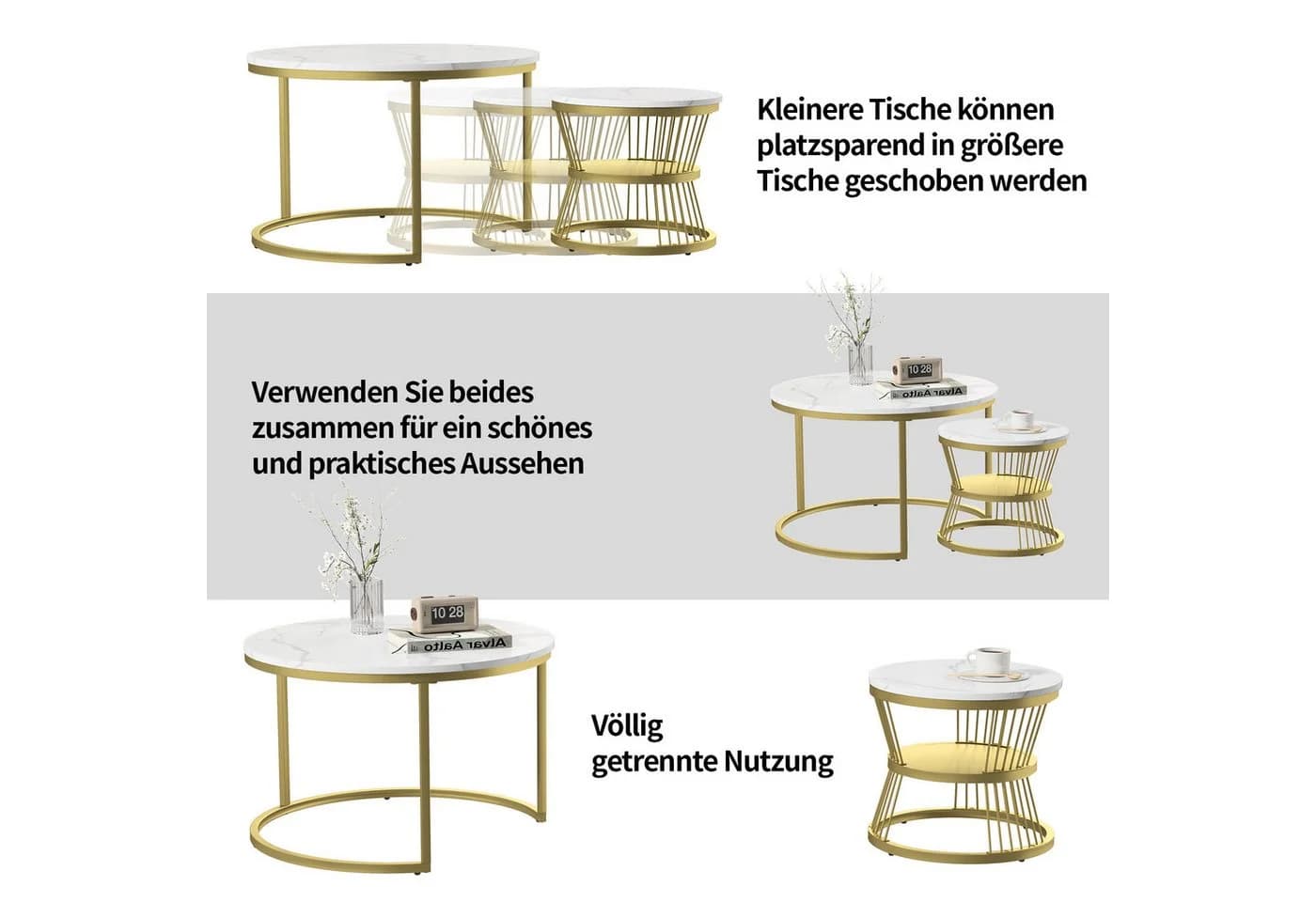 Furnishings Home Couchtisch-Set 2-tlg. Gold/Weiß Marmoroptik - Bild 5