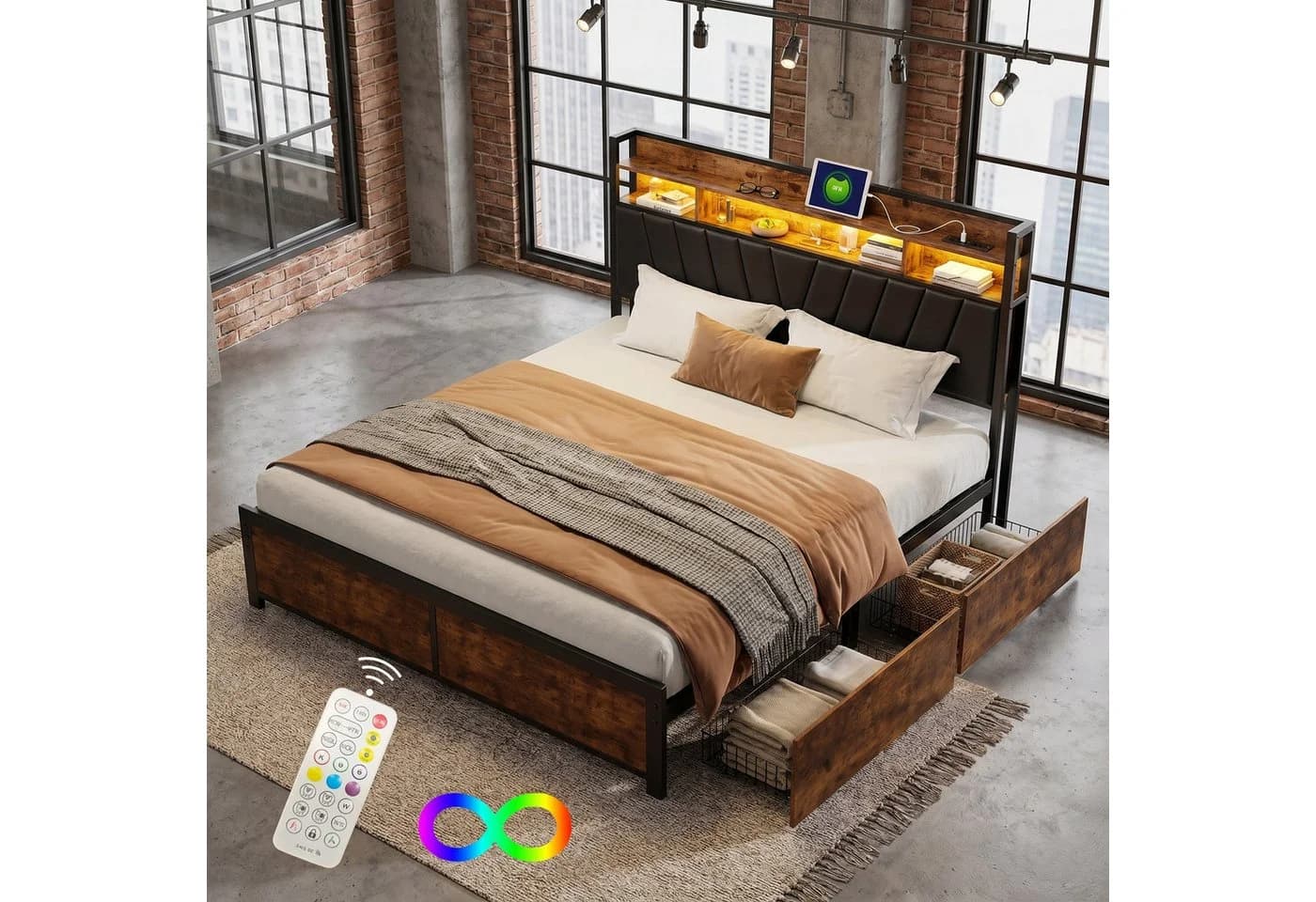 Furnishings Home Polsterbett mit LED und Stauraum Beige - Bild 2