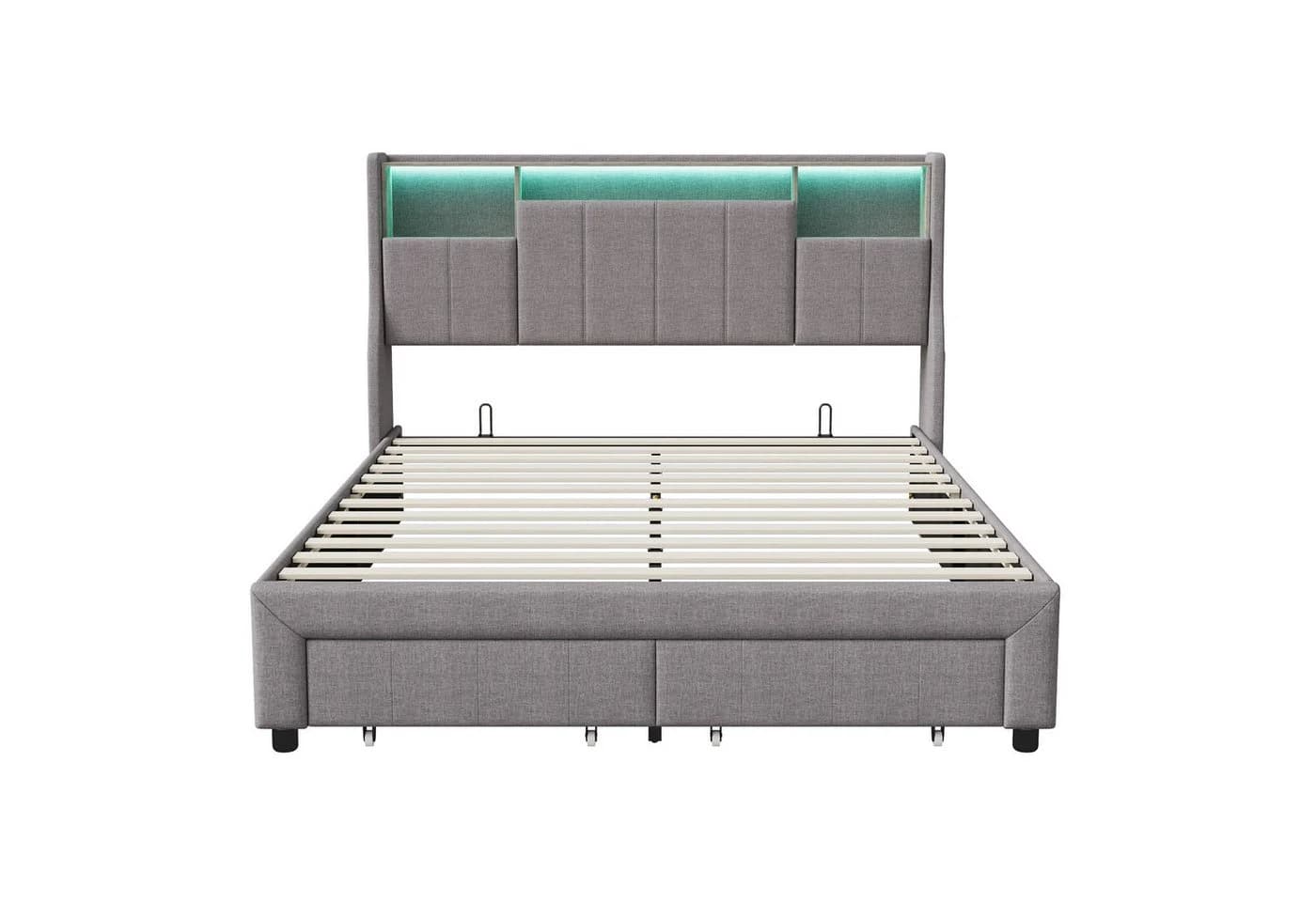 Gdood Polsterbett mit LED, Stauraum & USB-Anschluss Grau