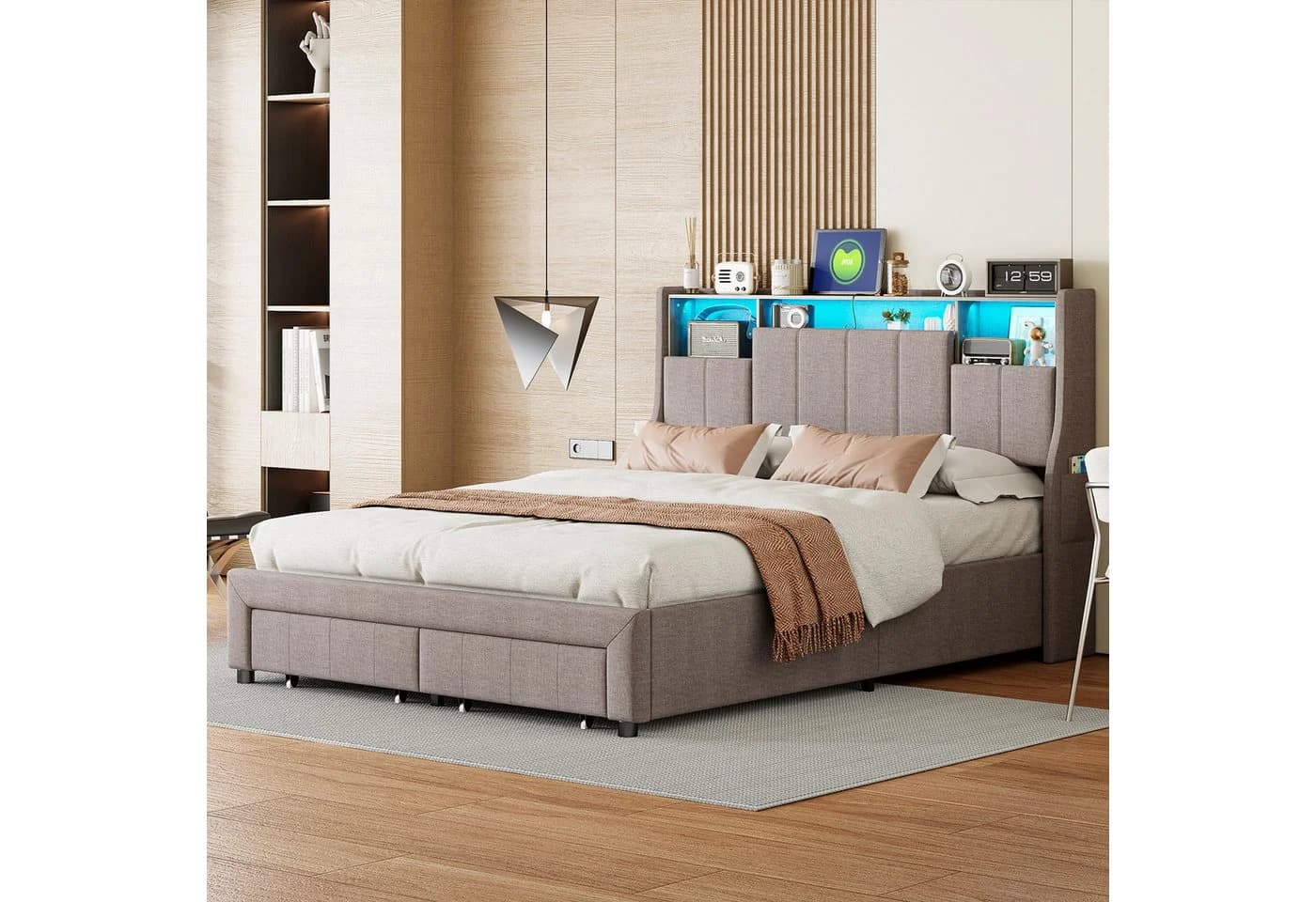 Gdood Polsterbett mit LED, Stauraum & USB-Anschluss Grau - Bild 2