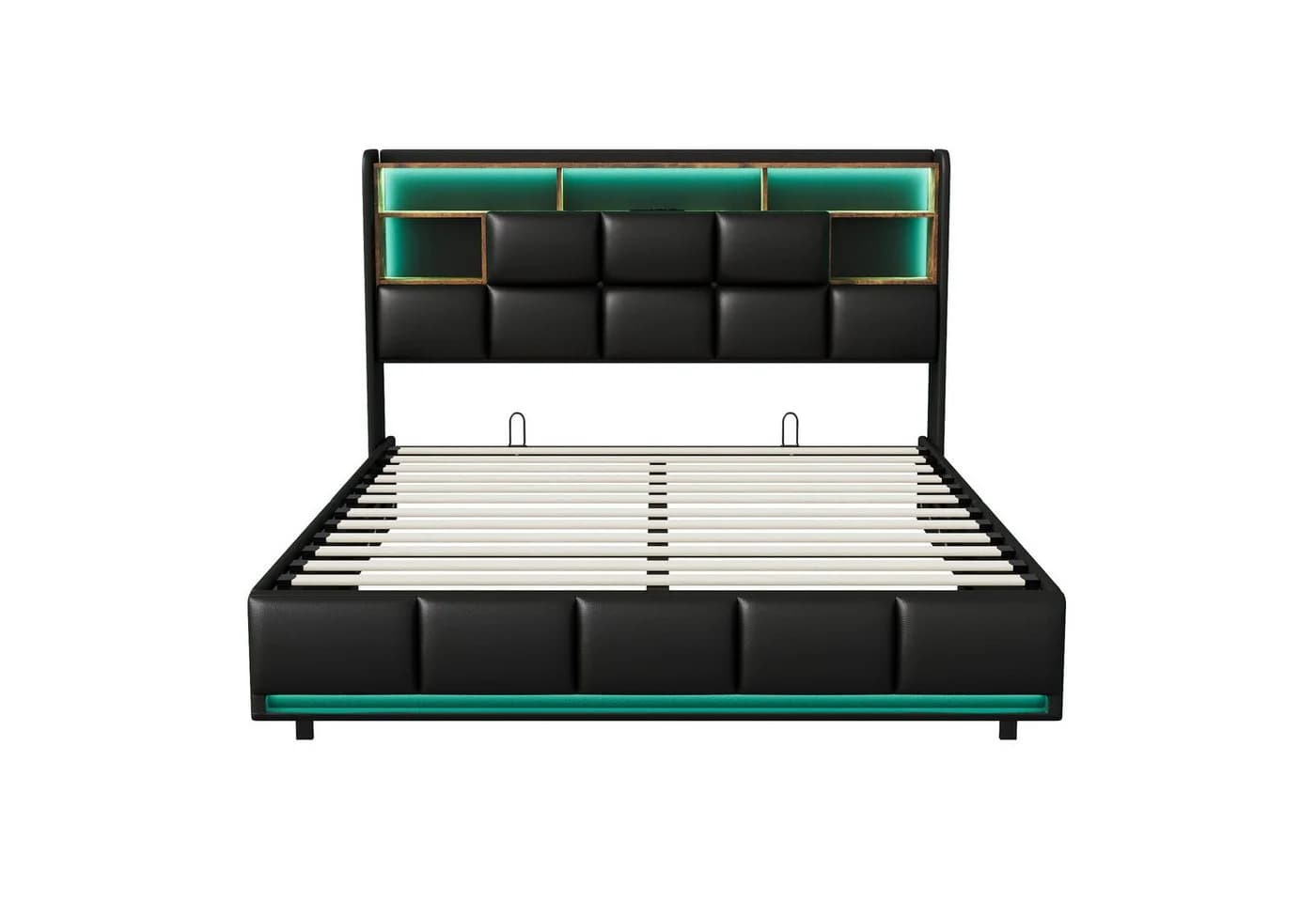 Furnishings Home Polsterbett mit LED, Stauraum & USB Schwarz