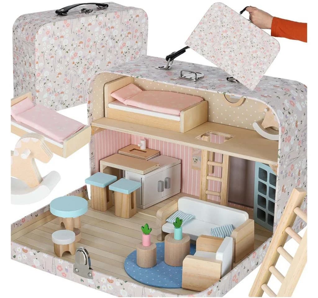 Ikonka Puppenhaus im Koffer 25-teilig mit Holzmöbeln und Zubehör - Bild 2