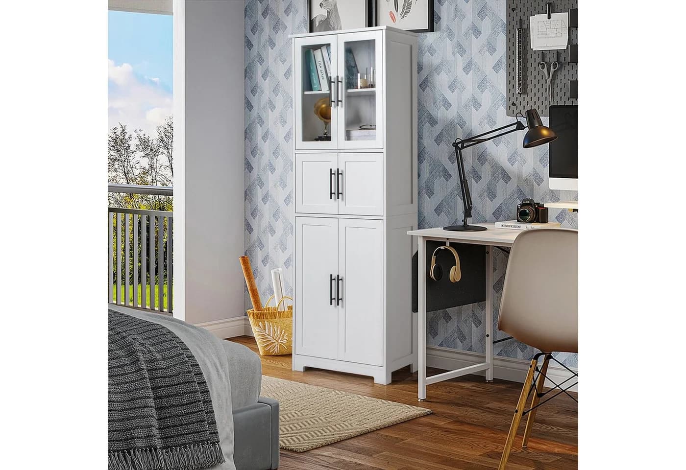 Karlhome 6-türiger Hochschrank Weiß mit Glastüren - Bild 5