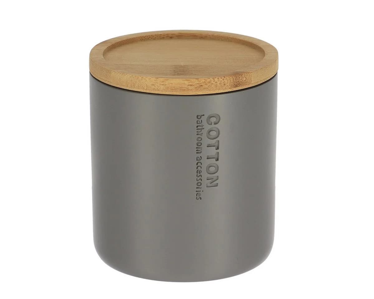 TENDANCE Wattestäbchenspender Grau Polyresin/Bambus Modern