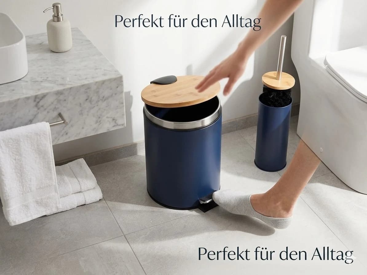 TENDANCE Kosmetikeimer Tretmülleimer 3L Blau mit Absenkautomatik