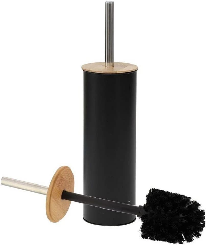 TENDANCE WC-Garnitur Toilettenbürste Schwarz Metall Bambus Modern