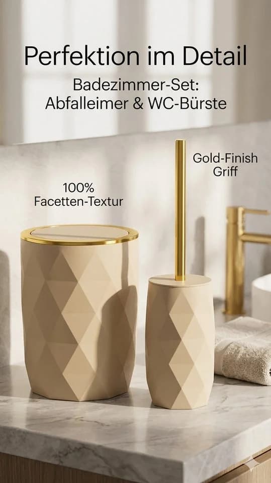 TENDANCE Badaccessoire-Set 2-teilig Toilettenbürste Kosmetikeimer Gold/Beige - Bild 4