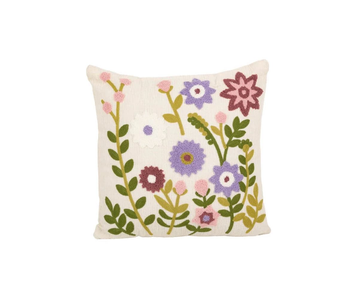 SCHÖNER LEBEN. Dekokissen Blumenmotiv Chenille Wollweiß Beige Gelb - Bild 2