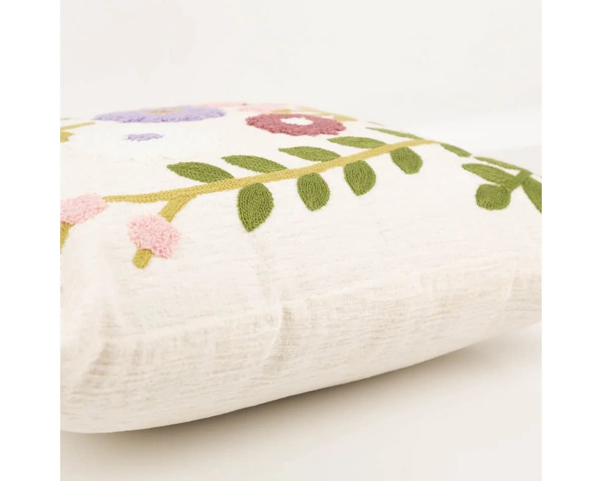 SCHÖNER LEBEN. Dekokissen Blumenmotiv Chenille Wollweiß Beige Gelb - Bild 4