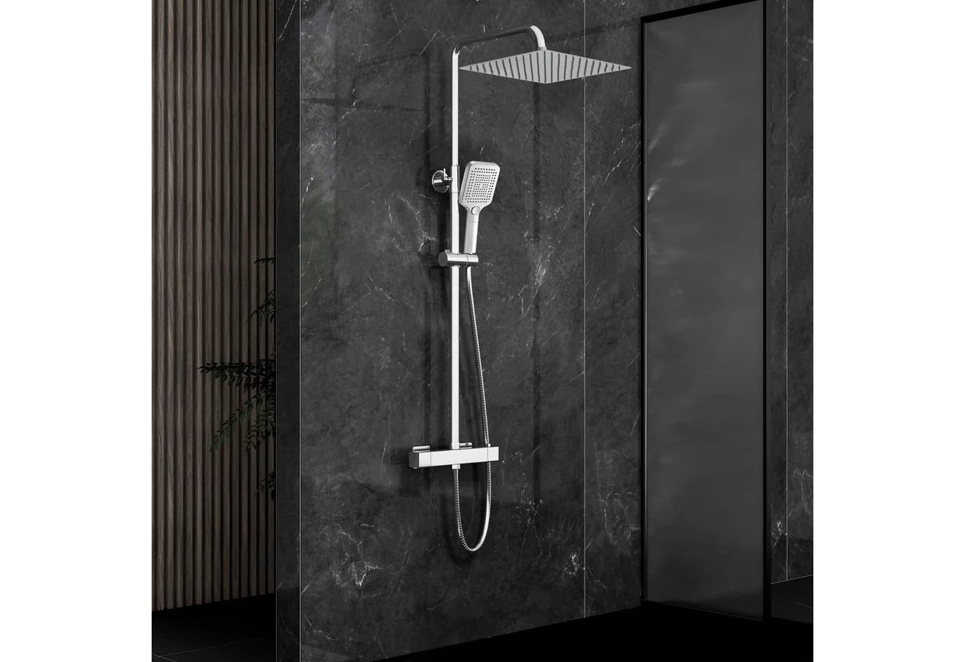 Duschparadies Thermostat-Duschset 30cm Kopfbrause Edelstahl Silber Schwarz - Bild 2